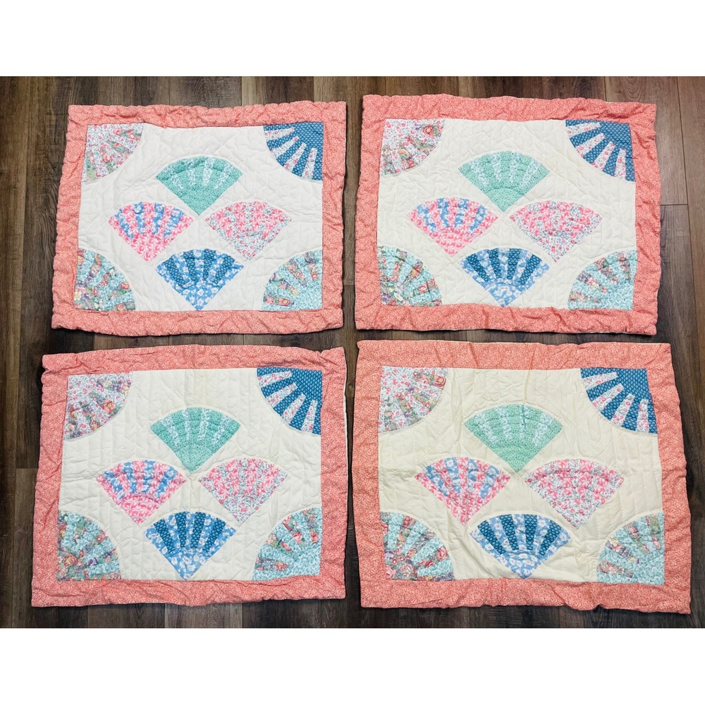 Arch Quilts 4 Vintage Style Pillow Shams Grandmothers Fan Patchwork Pink Blue